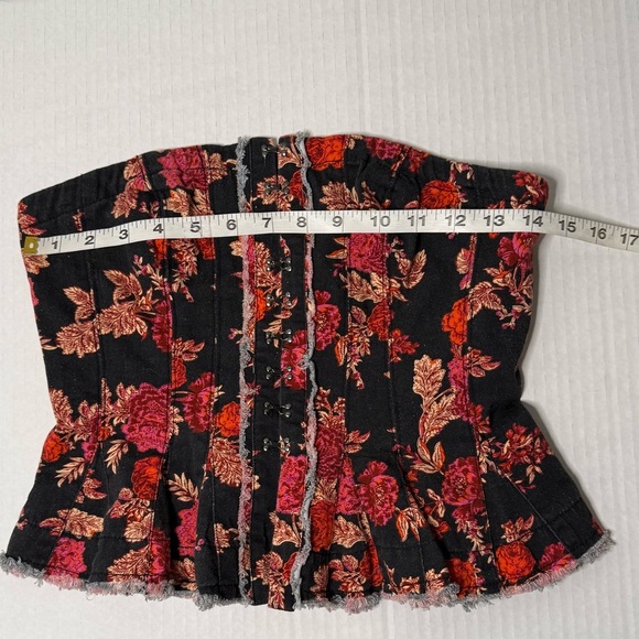 Free People Black and Red Floral Smocked Corset Top - Picture 6 of 7